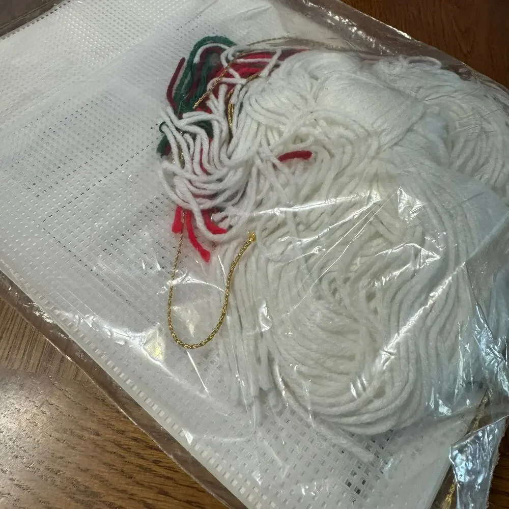 Vintage New in Package Bucilla Christmas Plastic Canvas Kit Floral Sleigh 1990